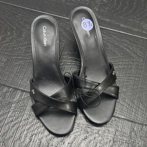 Calvin Klein Black Leather Mules